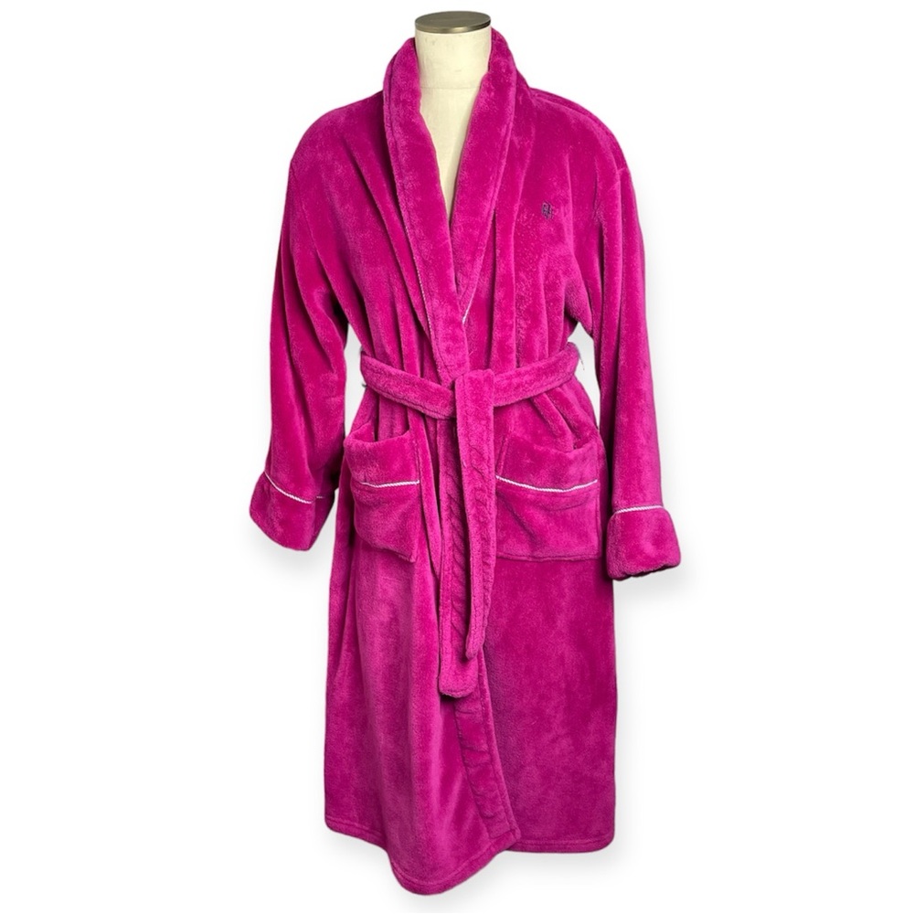 TOMMY HILFIGER Hot Pink Robe Fleece Embroidered Logo Size L/XL Preppy